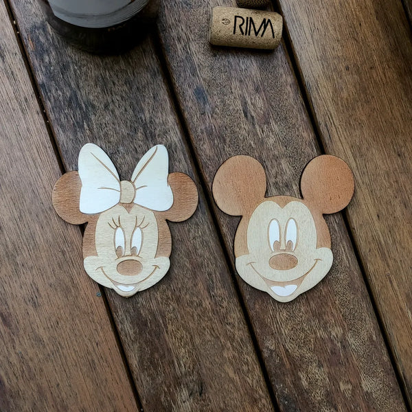 Set of 2 wooden coasters of Mickey & Minnie