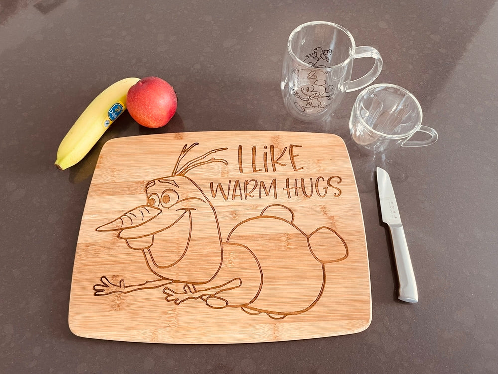 Large bamboo breakfast board with Olaf from Frozen