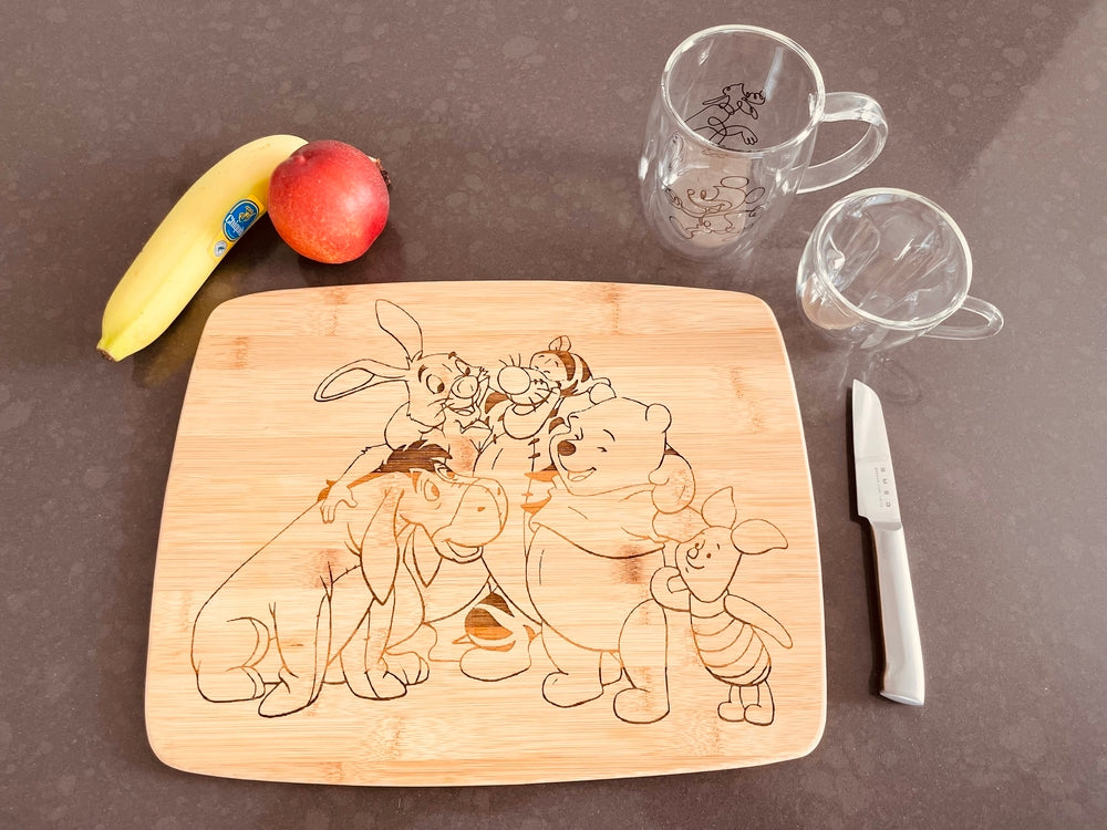Large bamboo breakfast board with Winnie the Pooh and Friends
