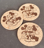 Load image into Gallery viewer, Cork coaster with Mickey &amp; Minnie kissing
