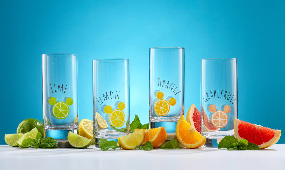 Set of 4 citrus drinking glasses with Mickey