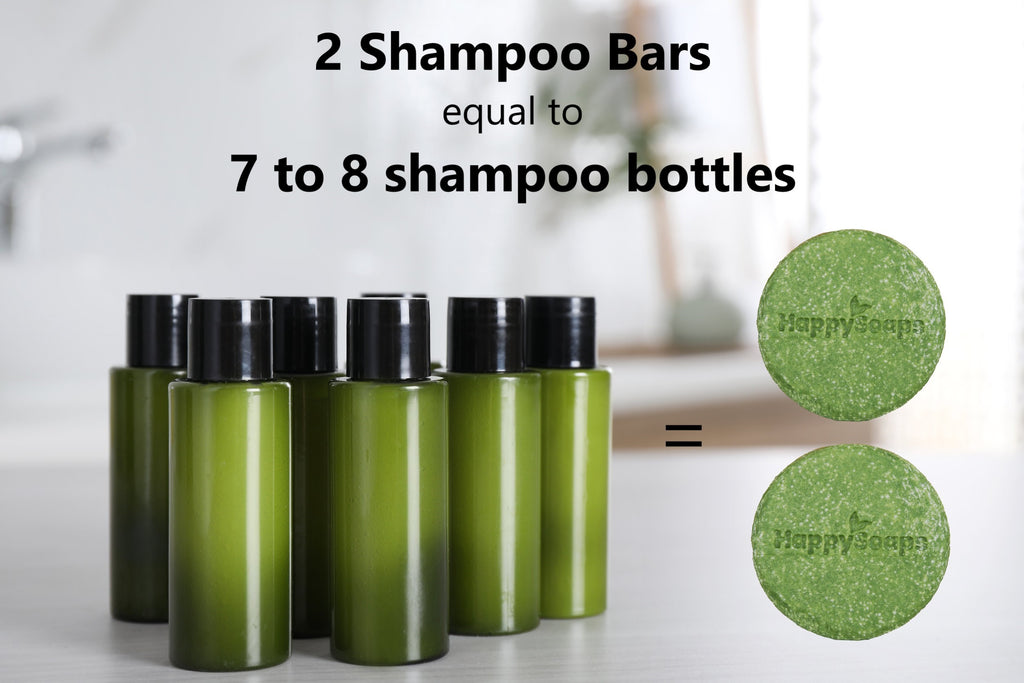 2 Shampoo Bars equal to 7 to 8 shampoo bottles
