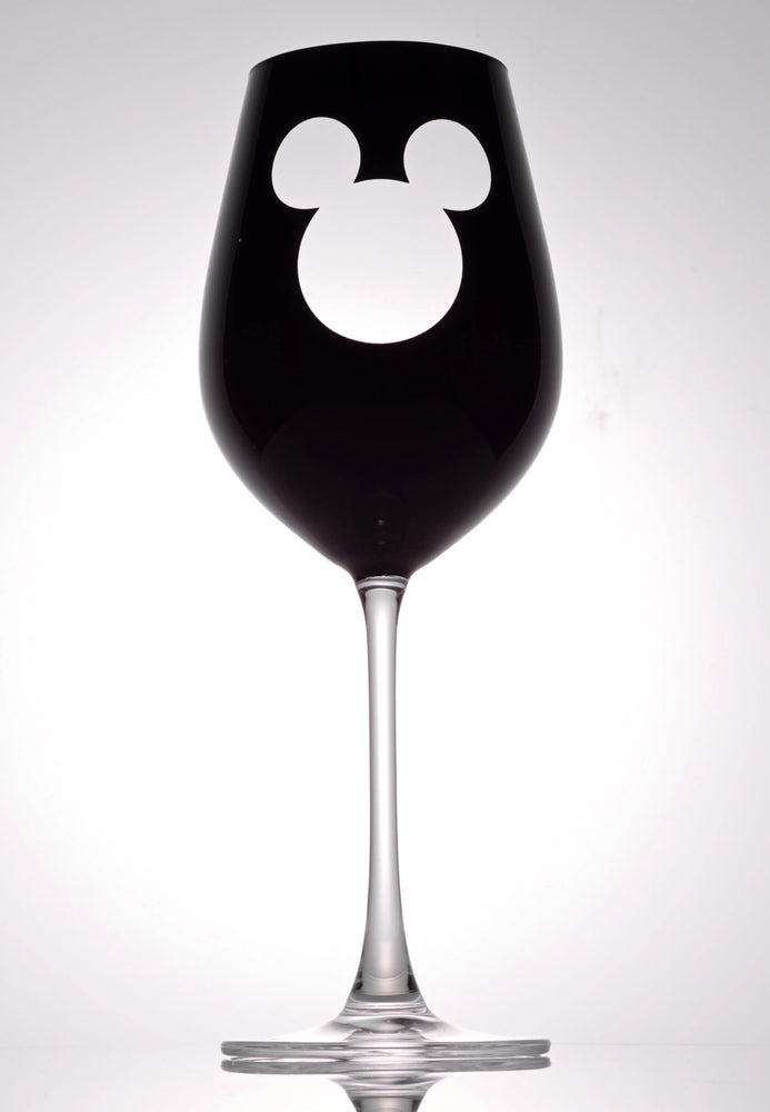 Set of 2 luxury white wine glasses in black with Mickey