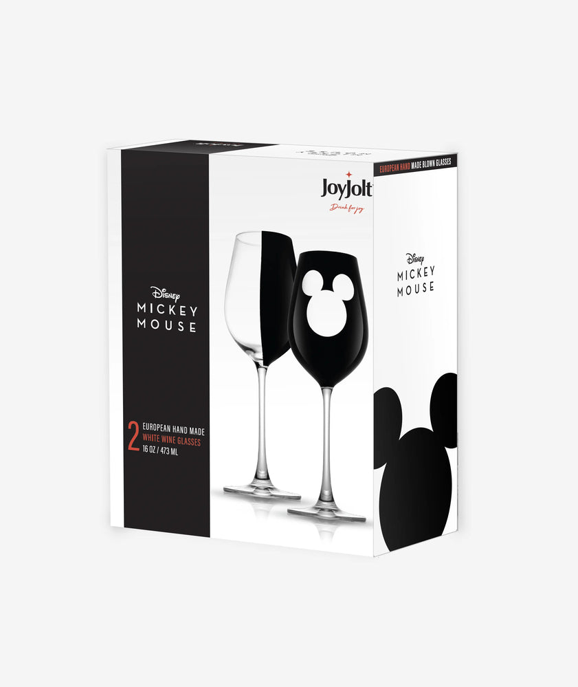 Set of 2 luxury white wine glasses in black with Mickey
