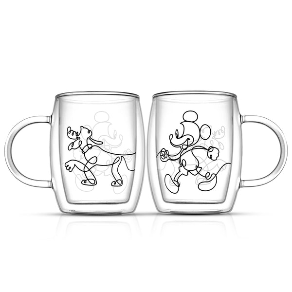 Set of 2 glass espresso mugs with Mickey & Pluto