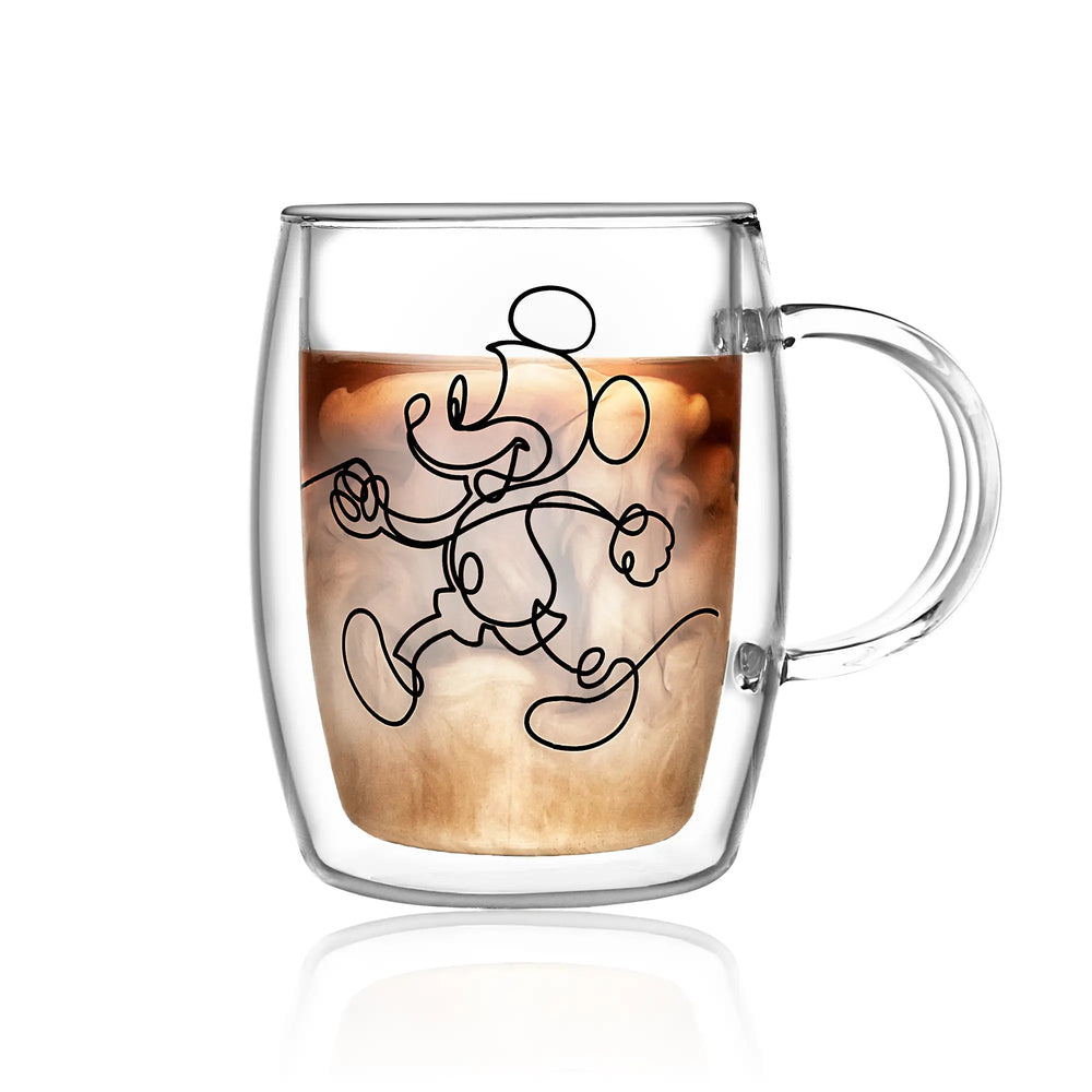 Set of 2 glass espresso mugs with Mickey & Pluto