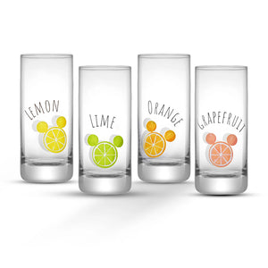 Set of 4 citrus drinking glasses with Mickey