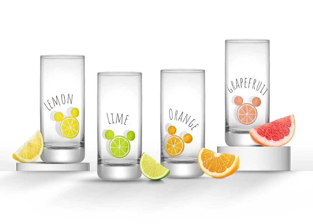 Set of 4 citrus drinking glasses with Mickey