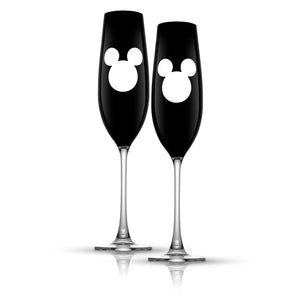 Set of 2 luxury champagne glasses in black with Mickey