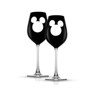 Set of 2 luxury white wine glasses in black with Mickey