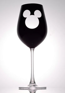 Set of 2 luxury white wine glasses in black with Mickey