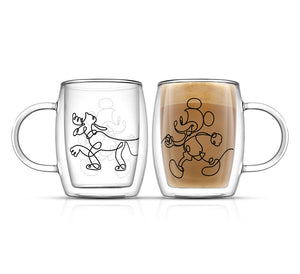 Set of 2 glass coffee mugs with Mickey & Pluto