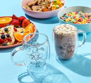 Set of 2 glass coffee mugs with Mickey & Pluto