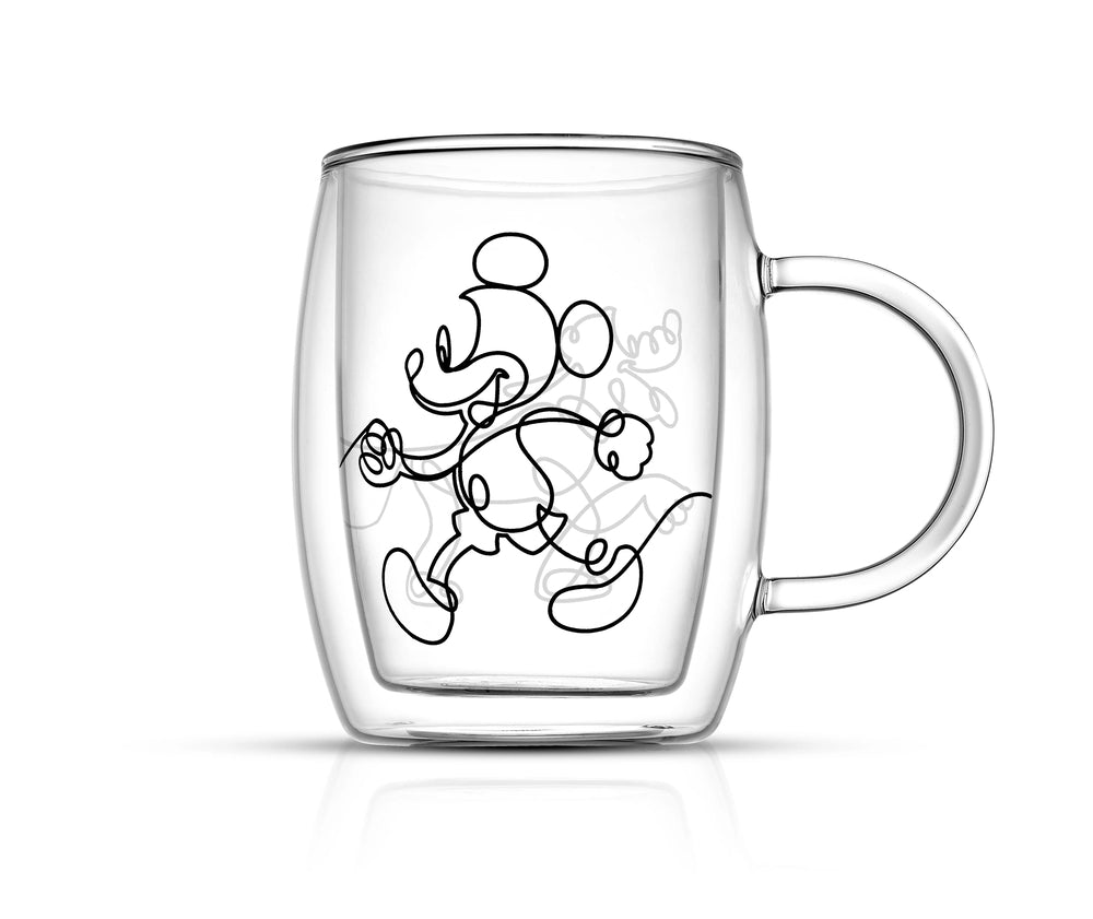 Set of 2 glass coffee mugs with Mickey & Pluto