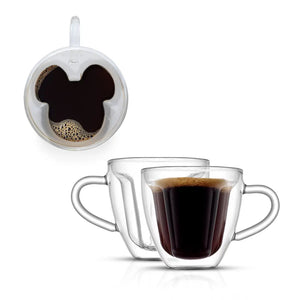 Set of 2 glass espresso mugs with Mickey in 3D