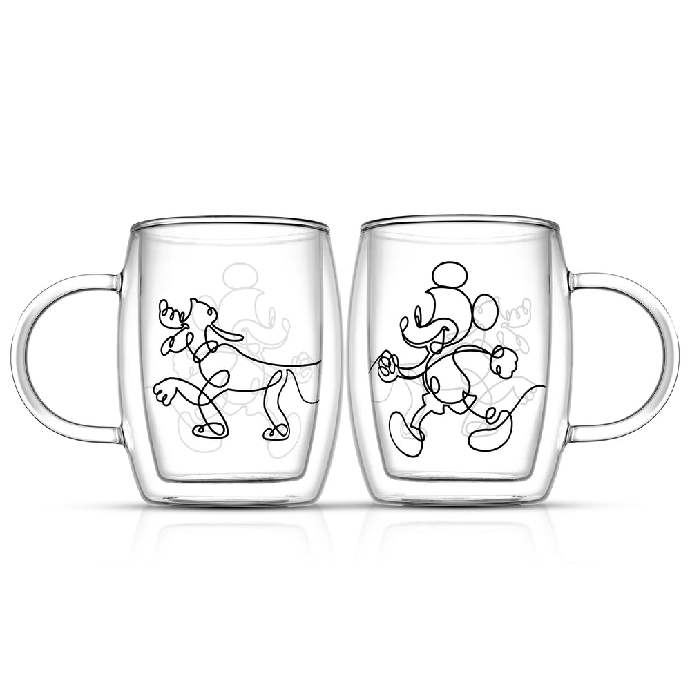 Set of 2 glass espresso mugs with Mickey & Pluto